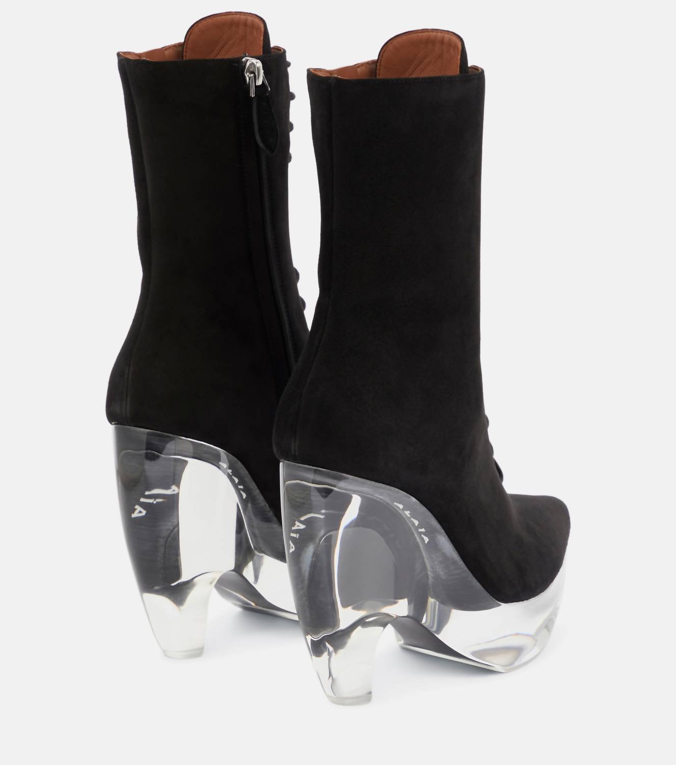 Alaia - Preloved Suede Lace Up Platform Plexi Sole Bootie - Image 3