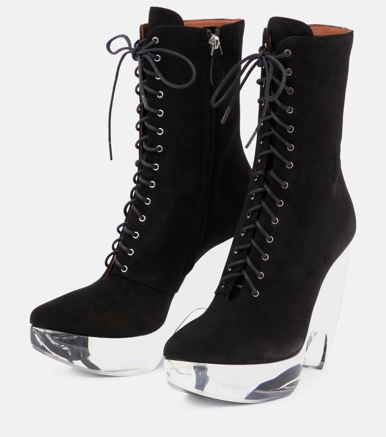 Alaia - Preloved Suede Lace Up Platform Plexi Sole Bootie - Image 2