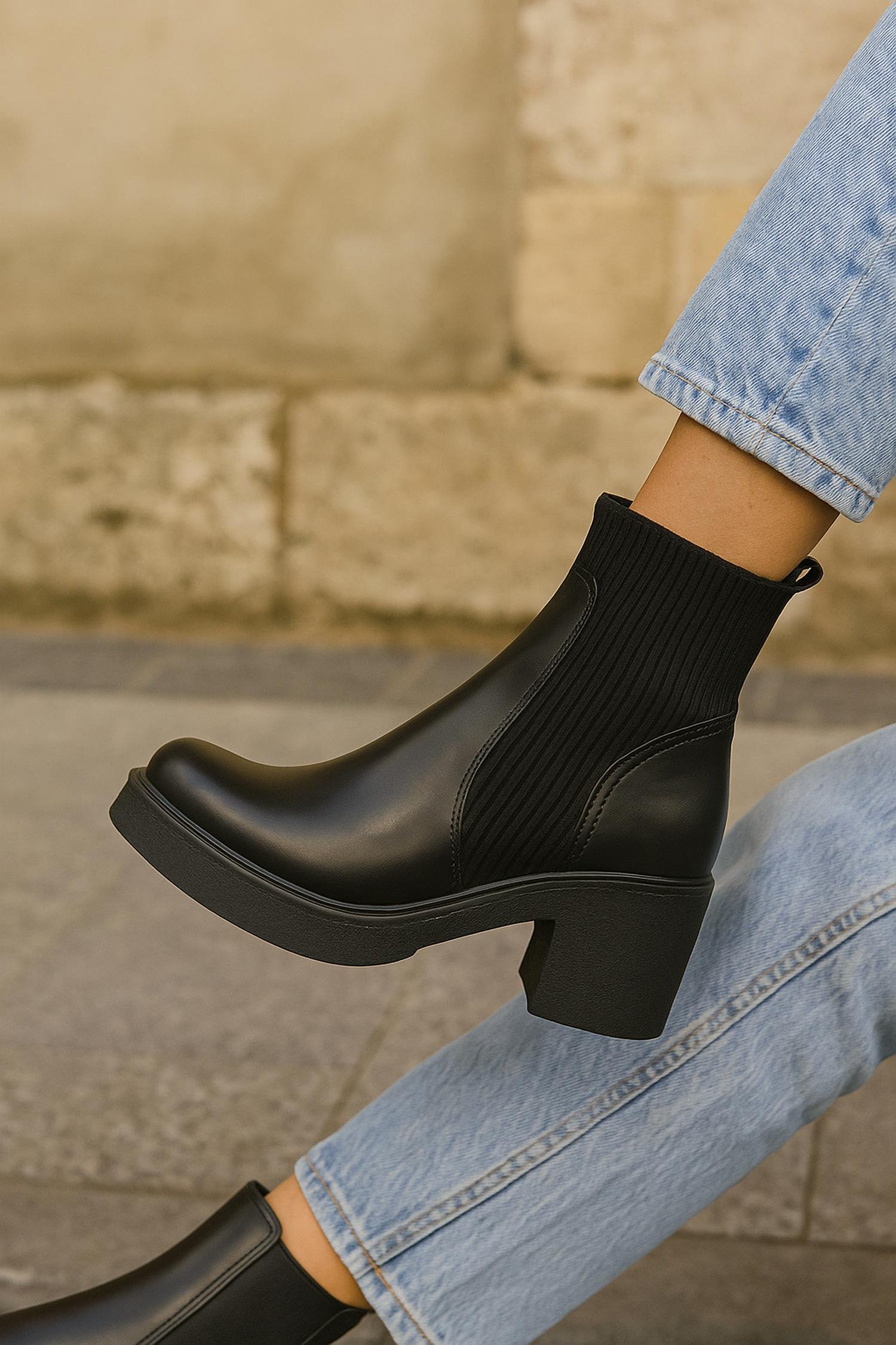 Everglades - Women's Leather & Knit Stretch Ankle Platform Boots - Image 2