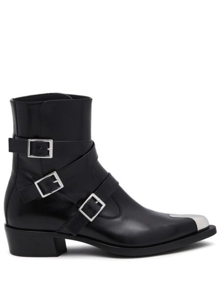 Alexander Mc Queen Buckled Leather Ankle Boots