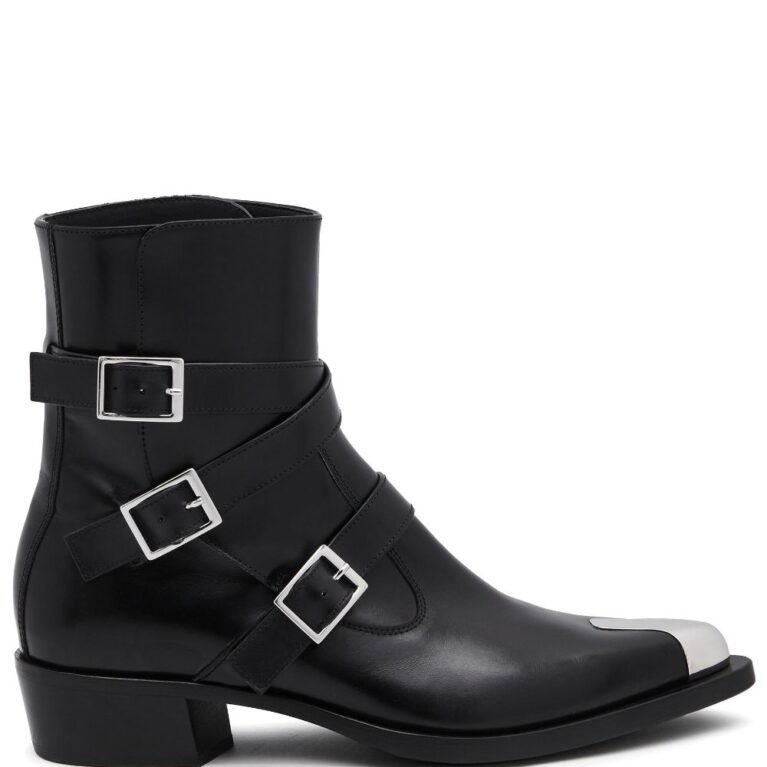 Alexander Mc Queen Buckled Leather Ankle Boots